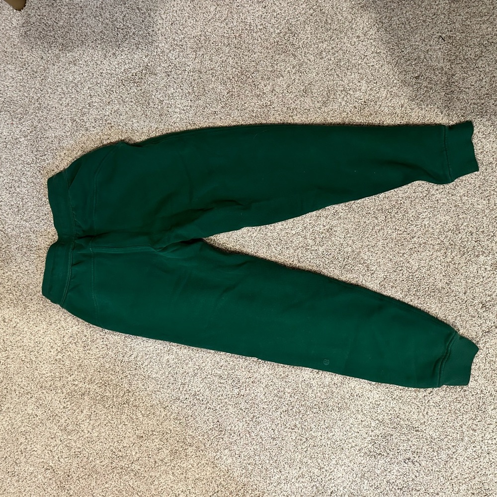 Emerald Green Track Pants with Tapered Legs and Elastic Cuffs